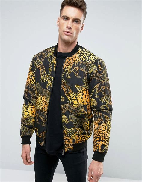 versace jeans windbreaker jacket in black with tiger print|Versace white jacket.